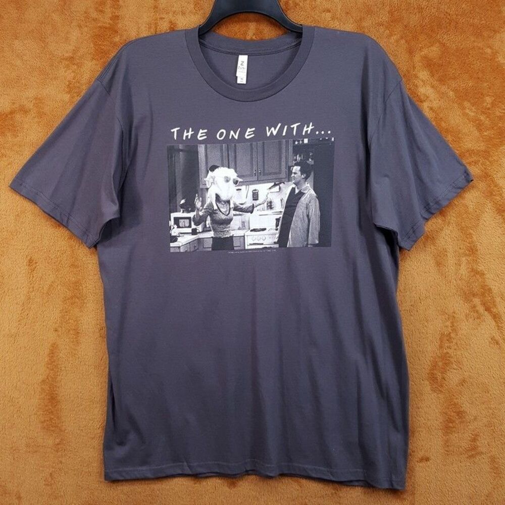 FRIENDS Shirt Mens XL Grey Pullover Crew Graphic The One With Turkey T-Shirt Tee